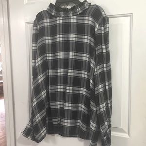 Loft plaid light weight mock turtle neck with ruched sleeves and collar - L